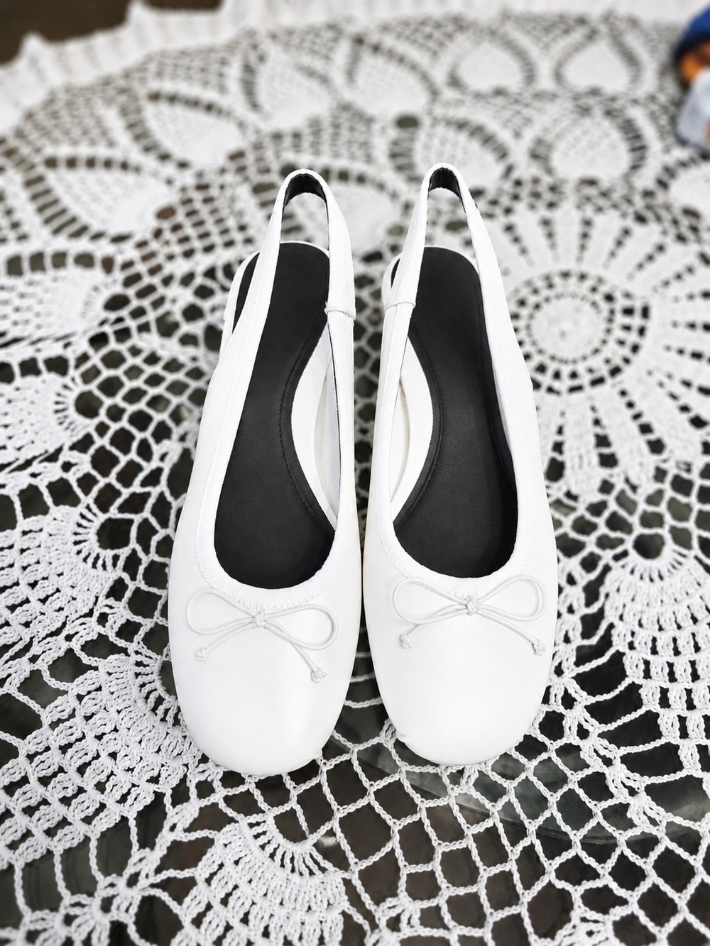 NWOT Zara White Slingback Block Heel Shoes Size EU 38 US 7.5-8 Bow Ballet Chic